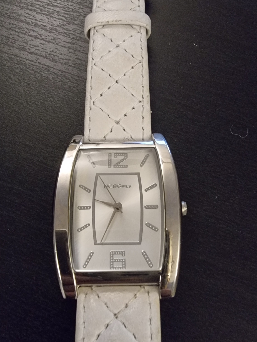 BCBGirls Silver-Tone White Quilted Strap Watch